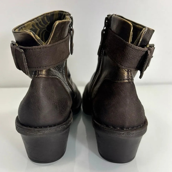 Fly London Dape Bronze Brown Leather Buckle Detail Ankle Boot Size 38/37 - Picture 8 of 12